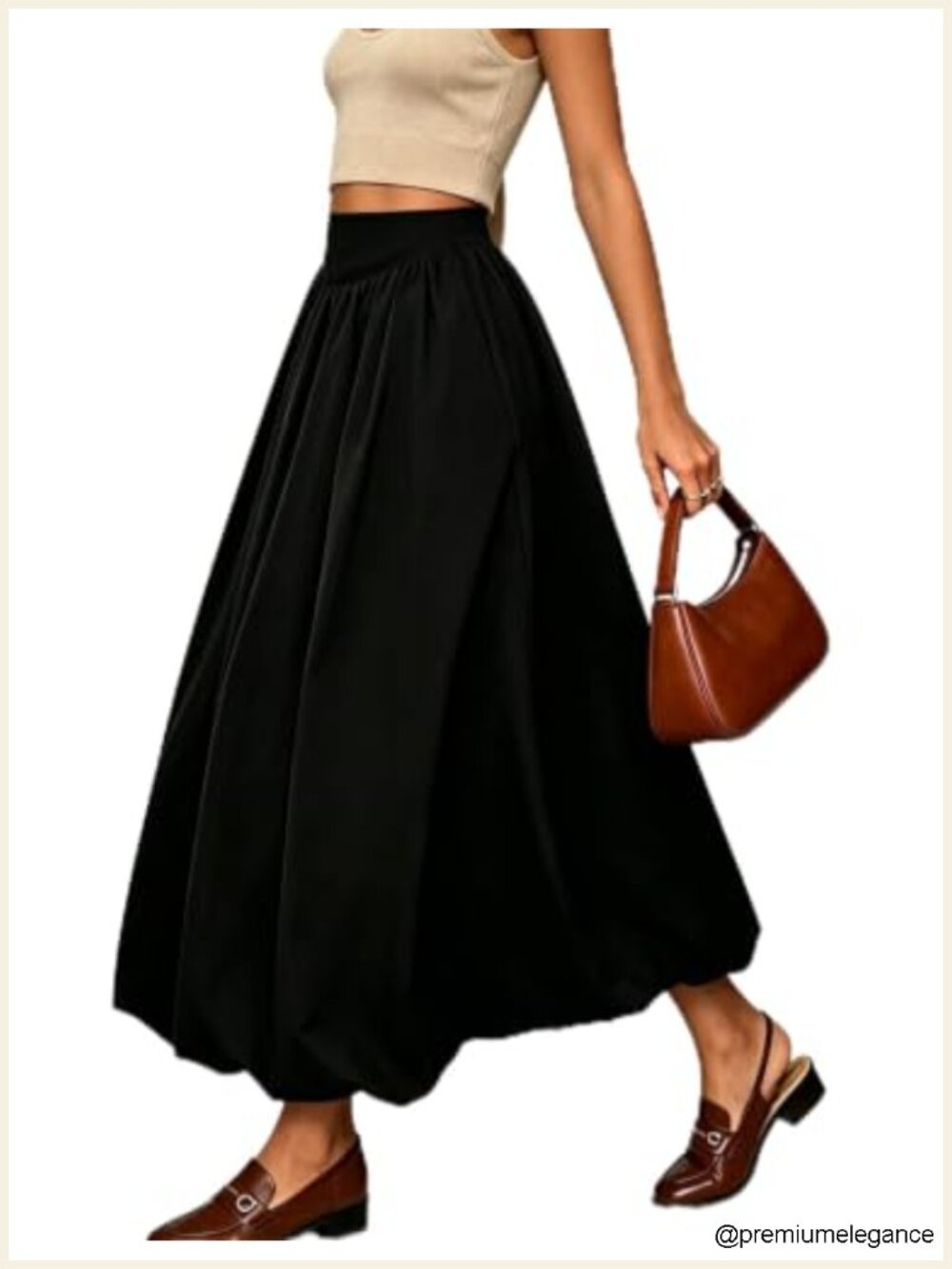 Women's Bubble Maxi Skirt, High Waist A-Line Balloon Skirt with Pockets,